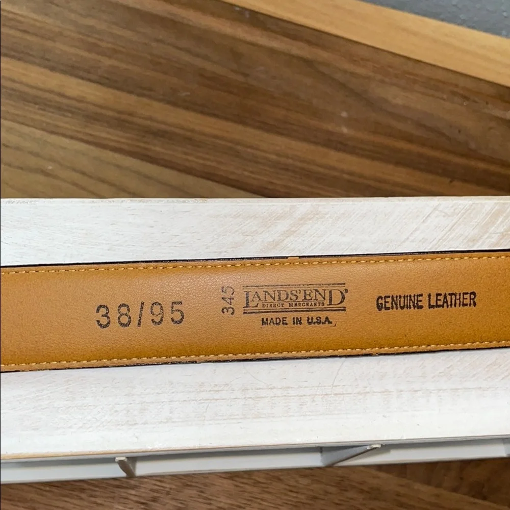 LL Bean Brown Leather Belt Size 38 Brass Buckle Made USA Genuine Leather Classic